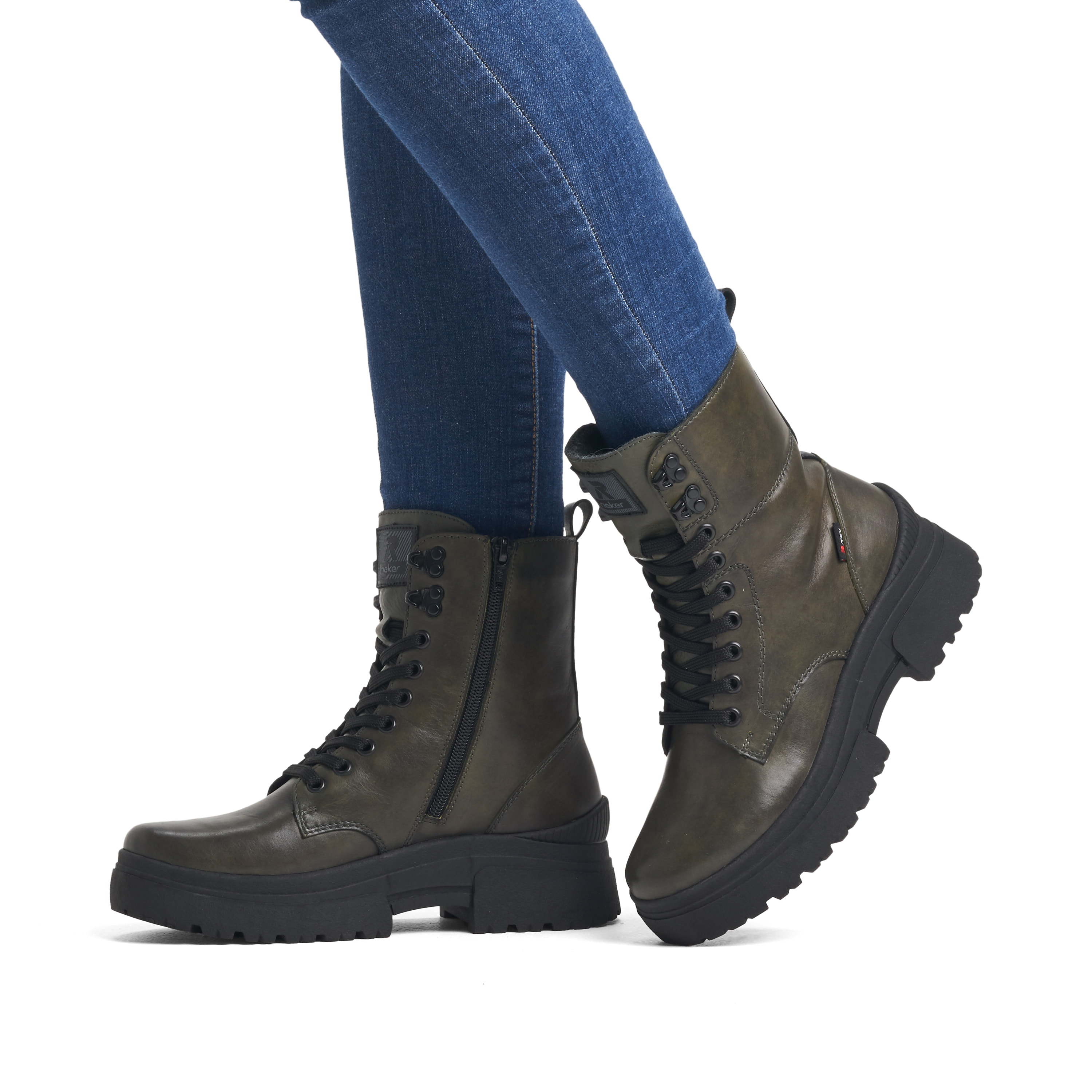 Rieker Damen Schnürstiefel army-green black
