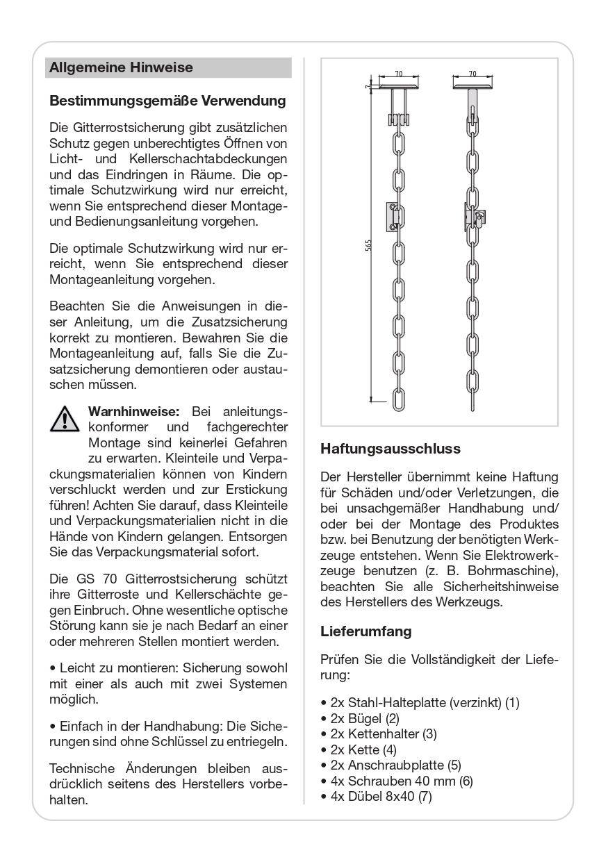 Basi GS70 Gitterrostsicherung mit Kette