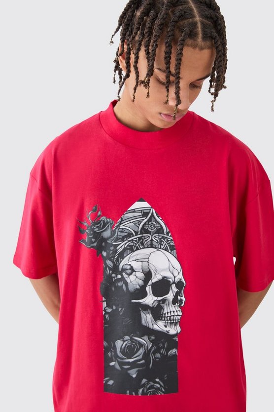 Oversize T-Shirt mit Totenkopf-Print
