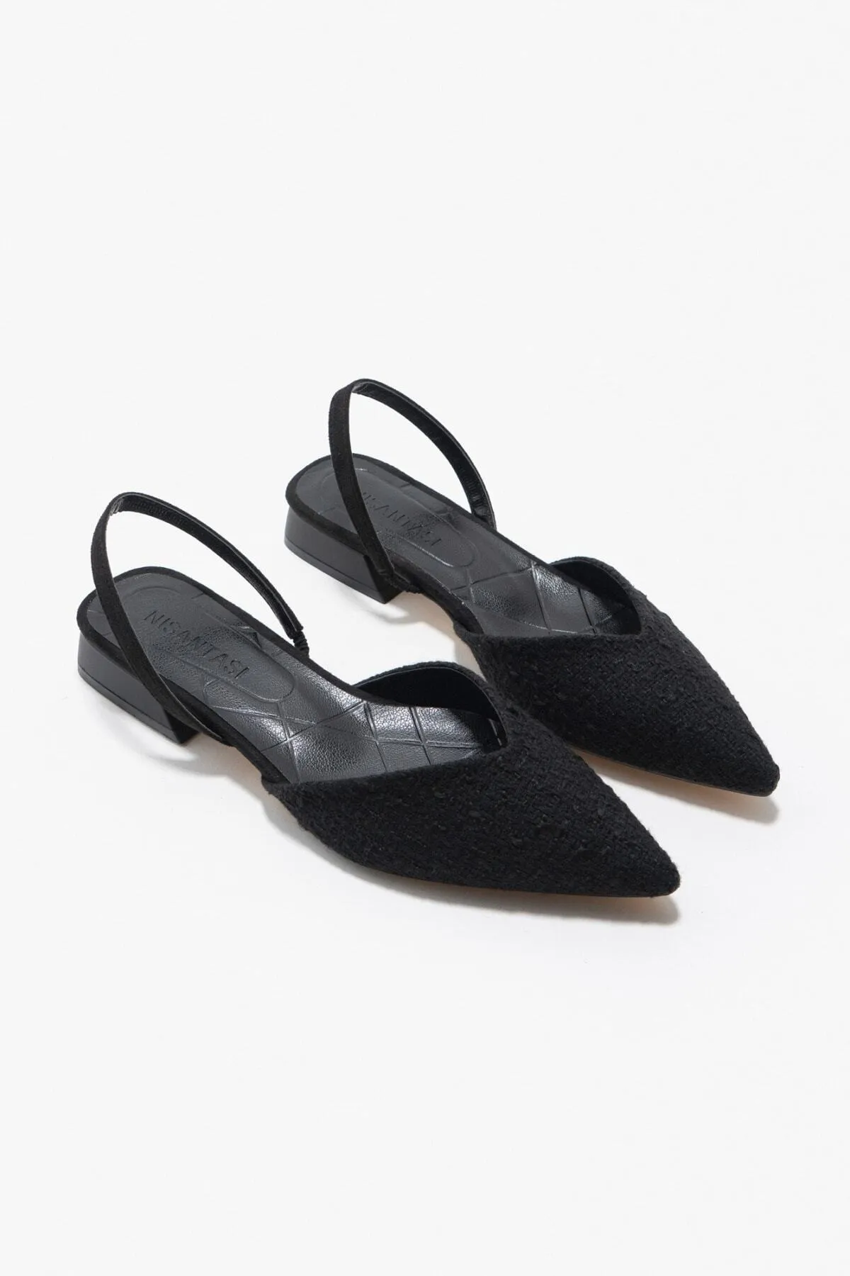 NİŞANTAŞI SHOES  Lorenzo Schwarzer Kelim-Ballerina für Damen mit spitzer Zehenpartie und elastischem Rücken