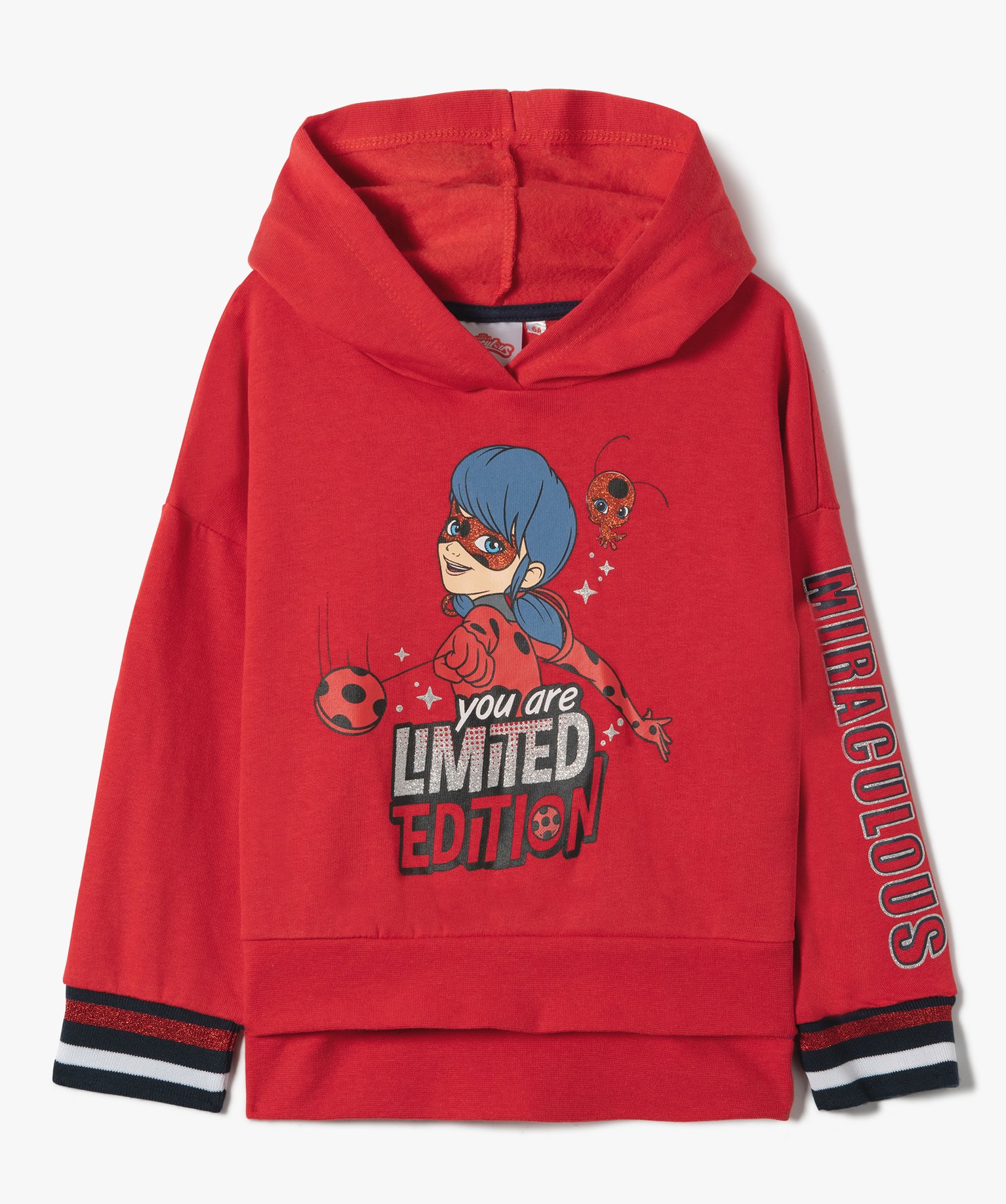 Sweat fille à capuche coupe asymétrique - Miraculous rouge | GEMO