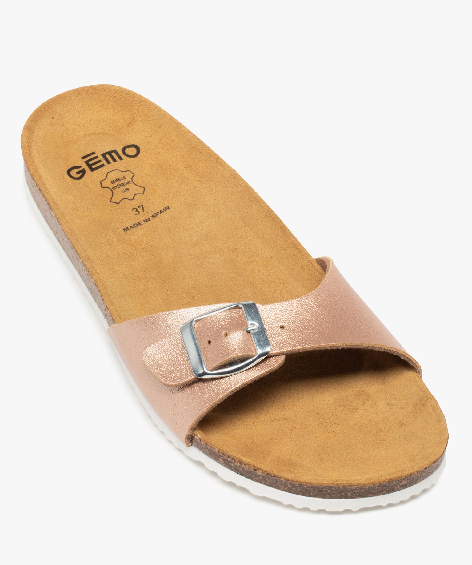 Mules femme à talon plat et large bride ajustable rose | GEMO