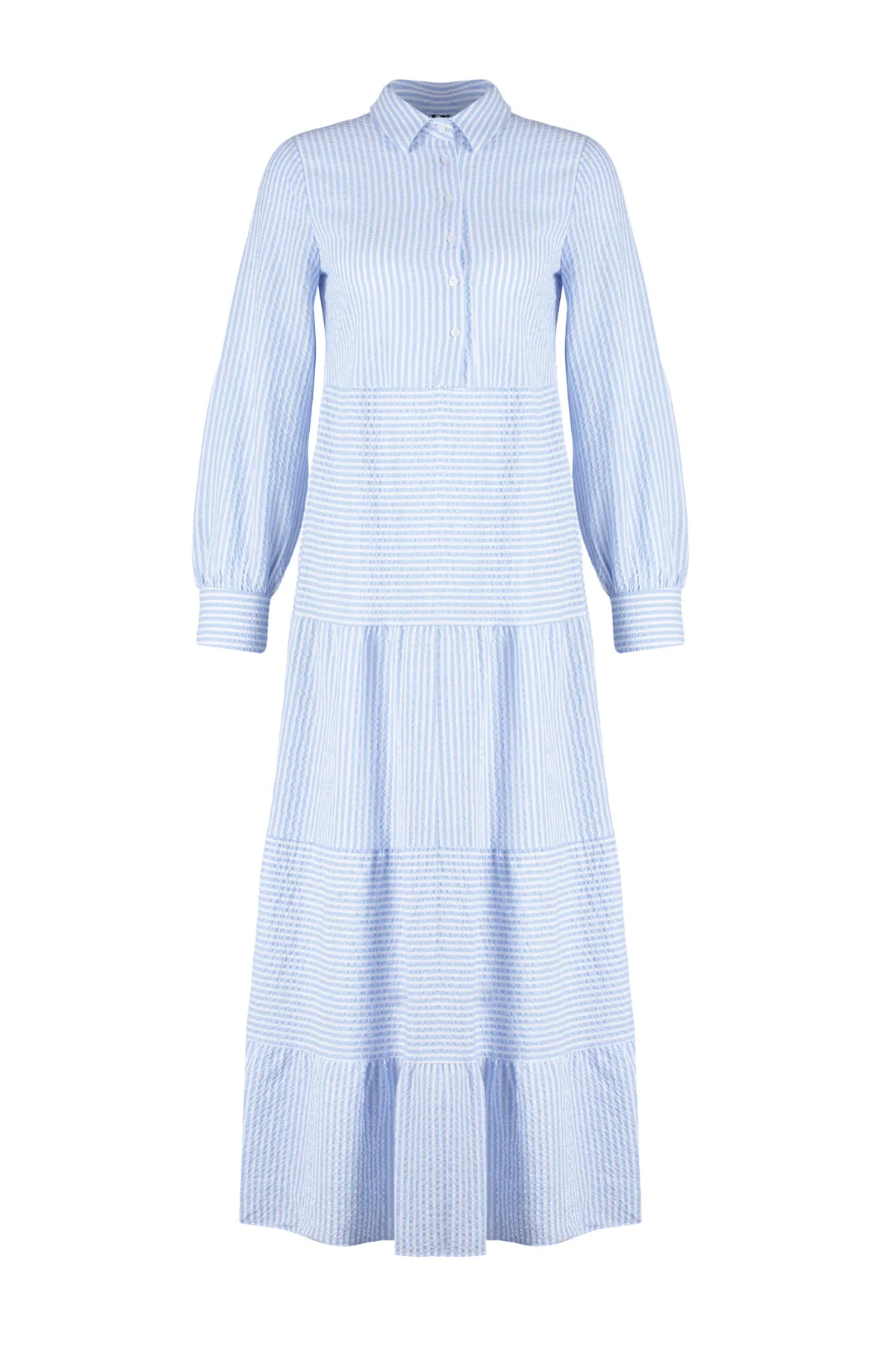 Trendyol Modest  Blaues, gewebtes Kleid mit Hemdkragen, gestreift und gefüttert TCTSS24EB00055