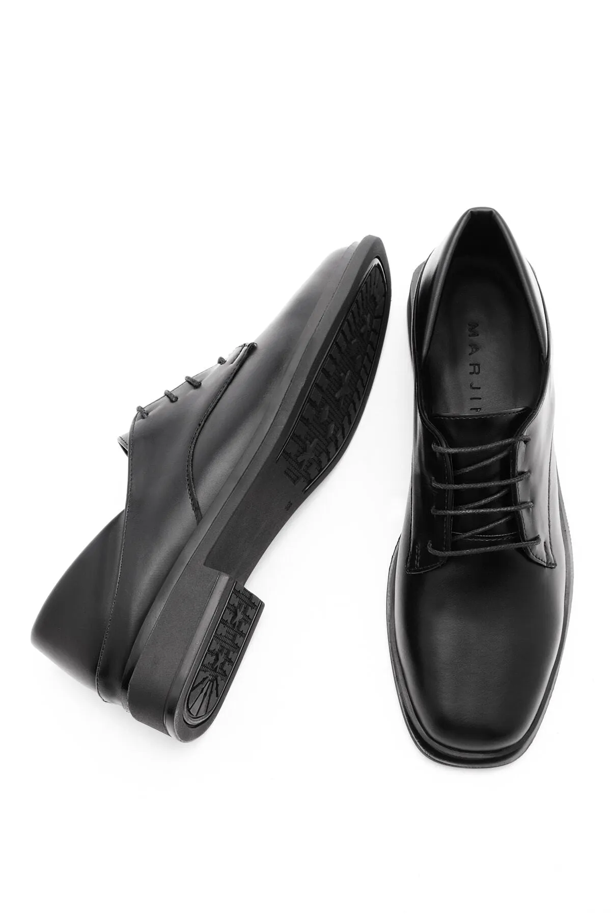 Marjin  Damen Oxford-Schuhe Blunt Toe Lace Up Maskuline Freizeitschuhe Rilen schwarz