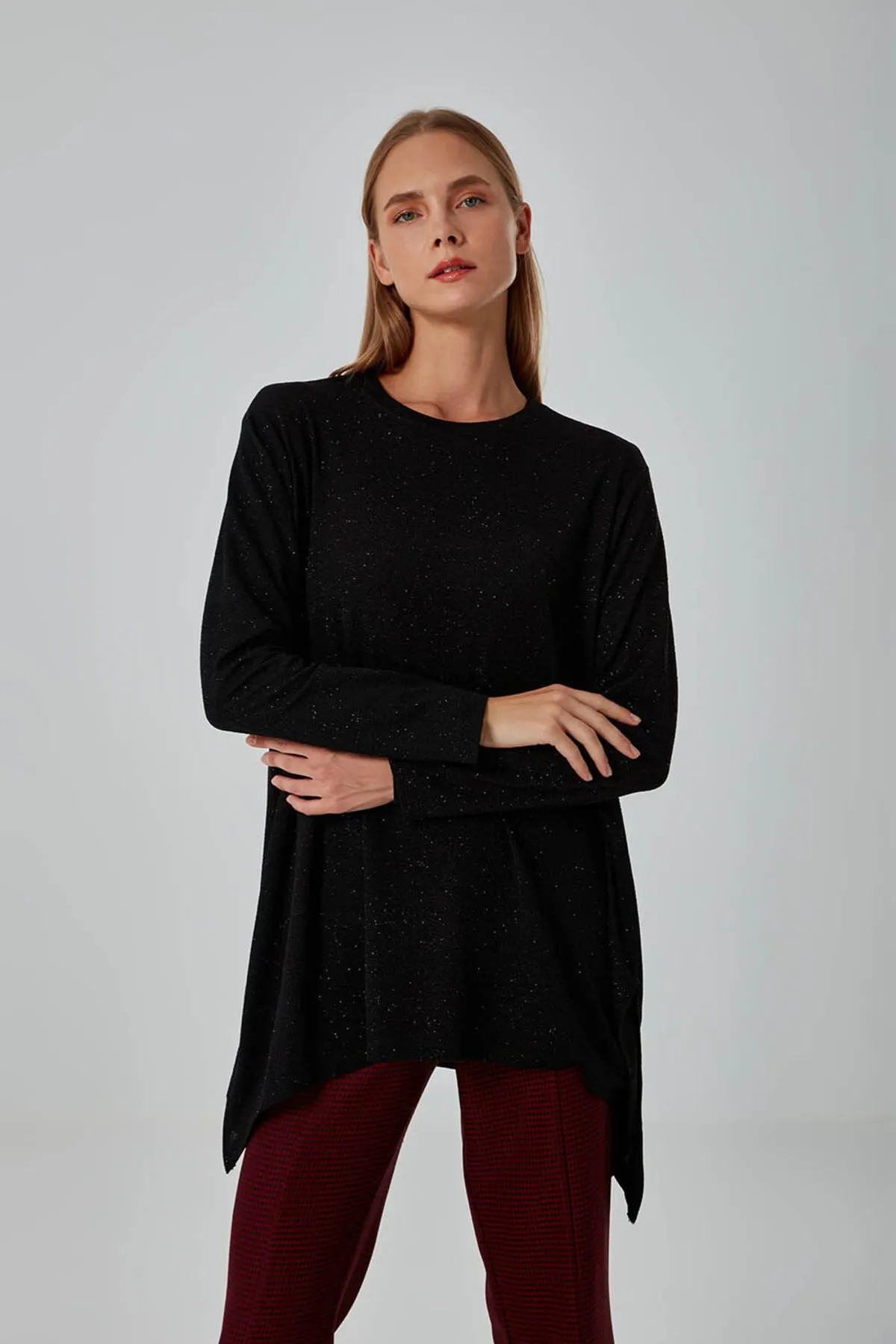 Mizalle  Glitzer gestrickte schwarze Tunika