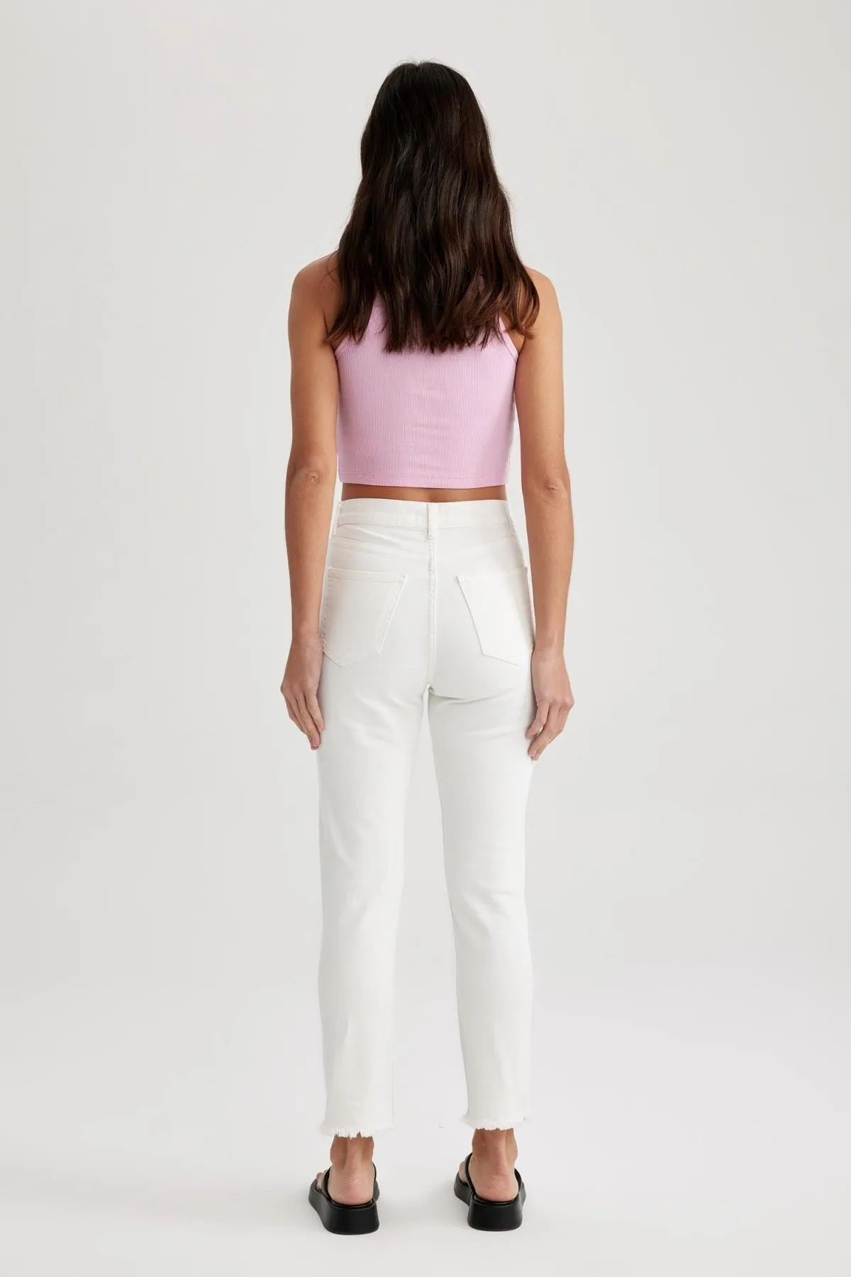 DeFacto  Mary Vintage Straight Fit, hohe Taille, knöchellange Jeanshose mit Cutaway-Bein