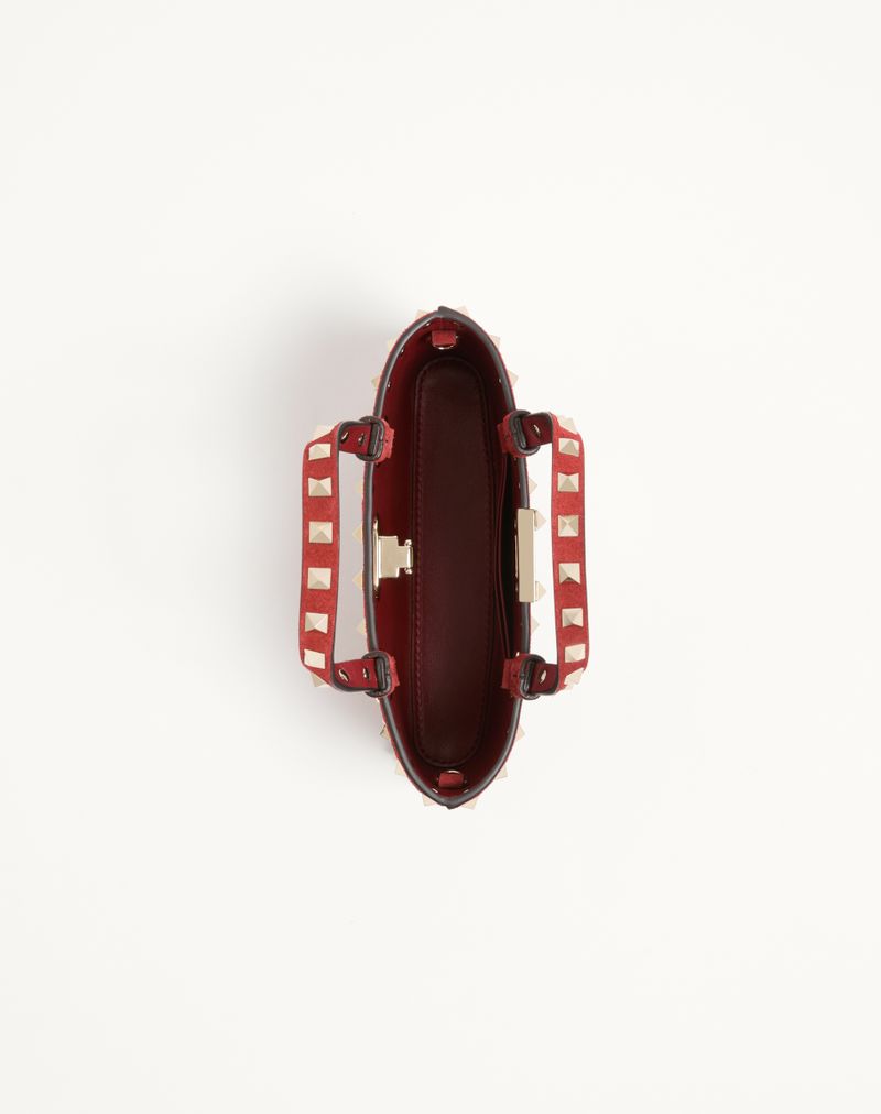 Mini sacola de compras Rockstud em camurça