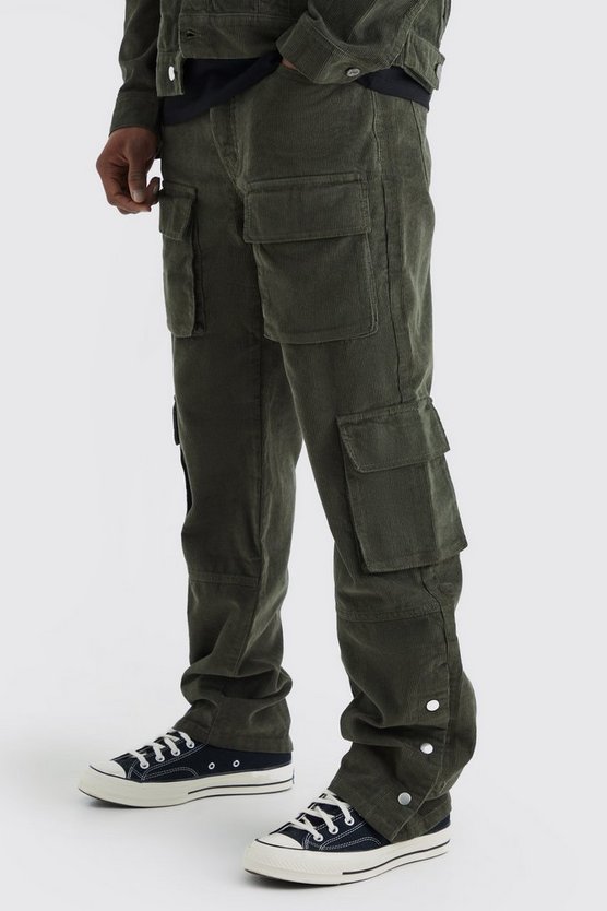 Lockere Cargo Cord-Hose mit Druckknöpfen