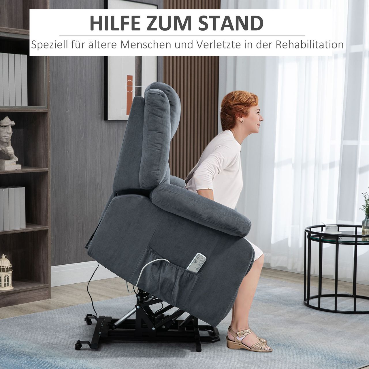 HOMCOM Sessel mit Aufstehhilfe, Aufstehsessel, Elektrischer Fernsehsessel, Grau