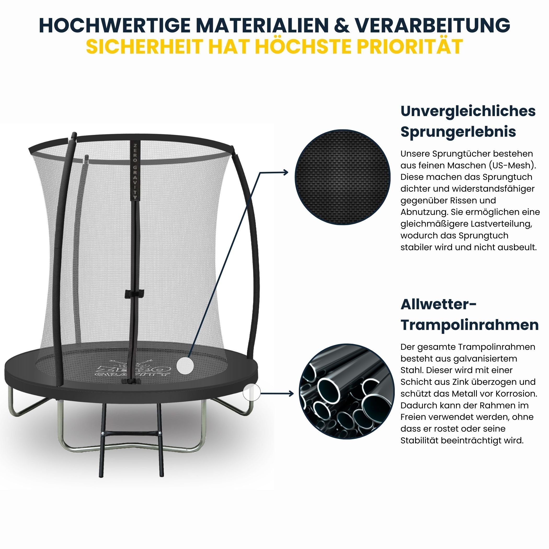 Zero Gravity Gartentrampolin Ø183/244/305/366/427 cm, Leiter & Sicherheitsnetz, TÜV cert, Trampolin