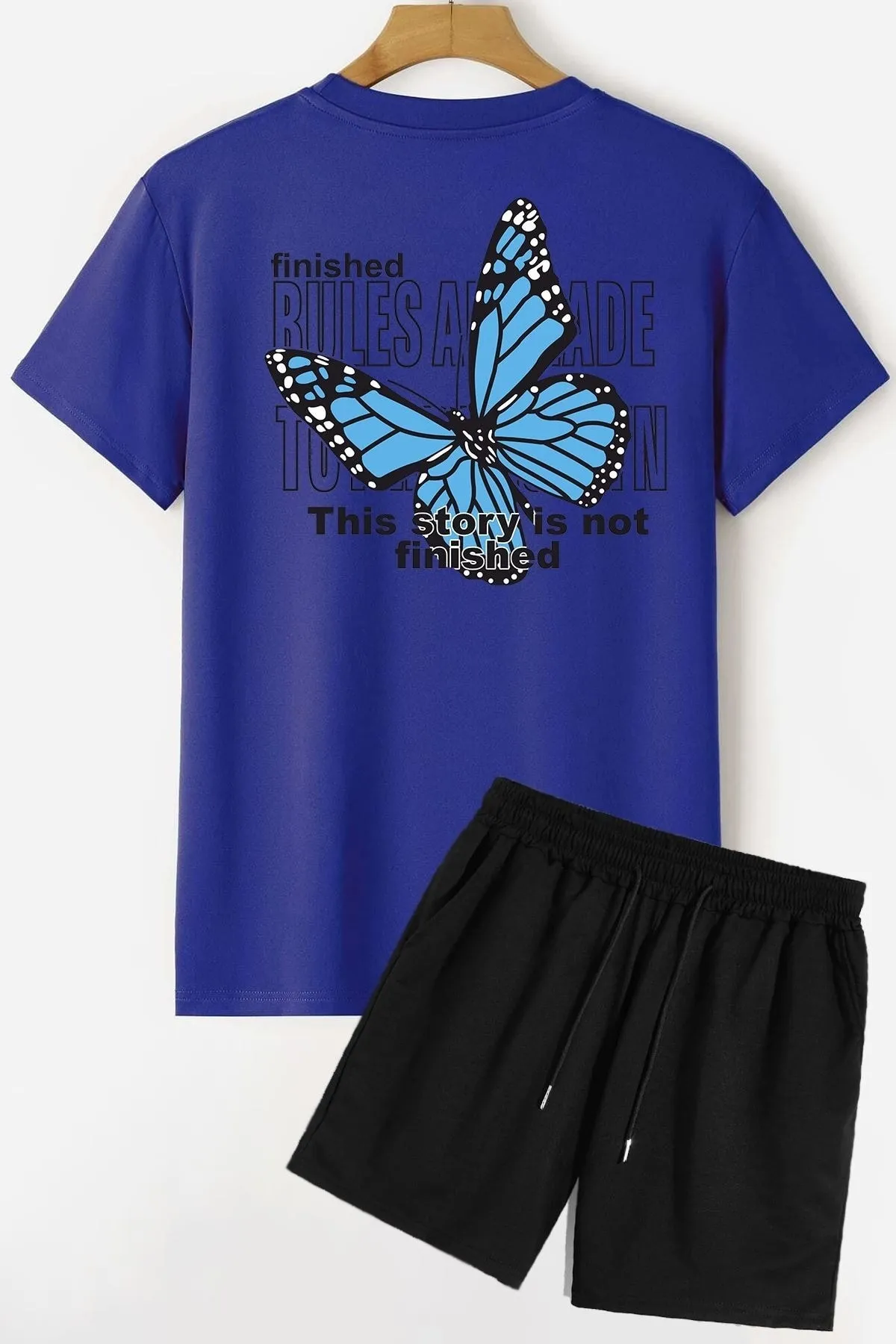 trendypassion  Shorts-T-Shirt-Trainingsanzug-Set mit Rückendruck