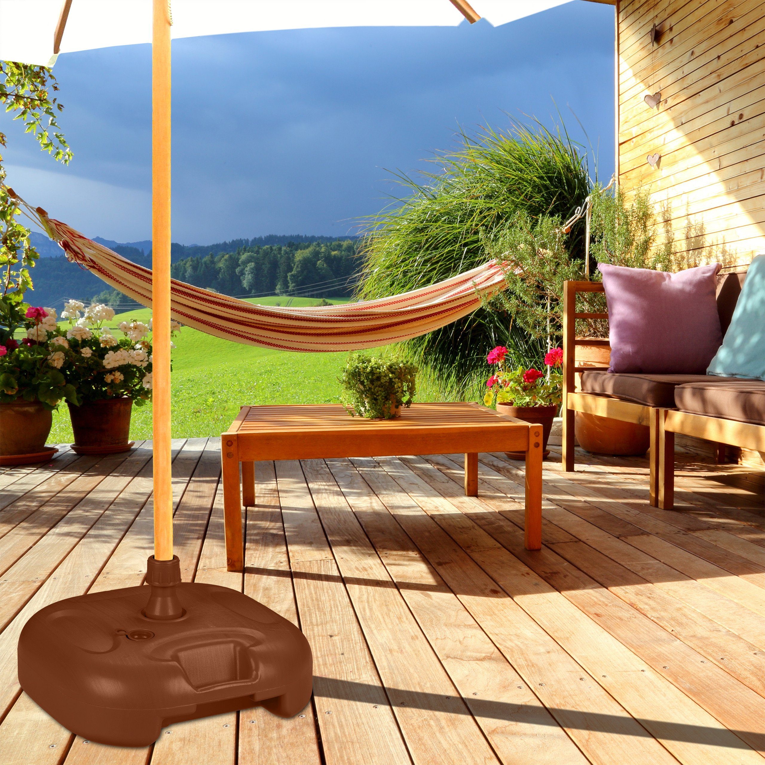 relaxdays Kunststoffschirmständer Sonnenschirmständer in Braun