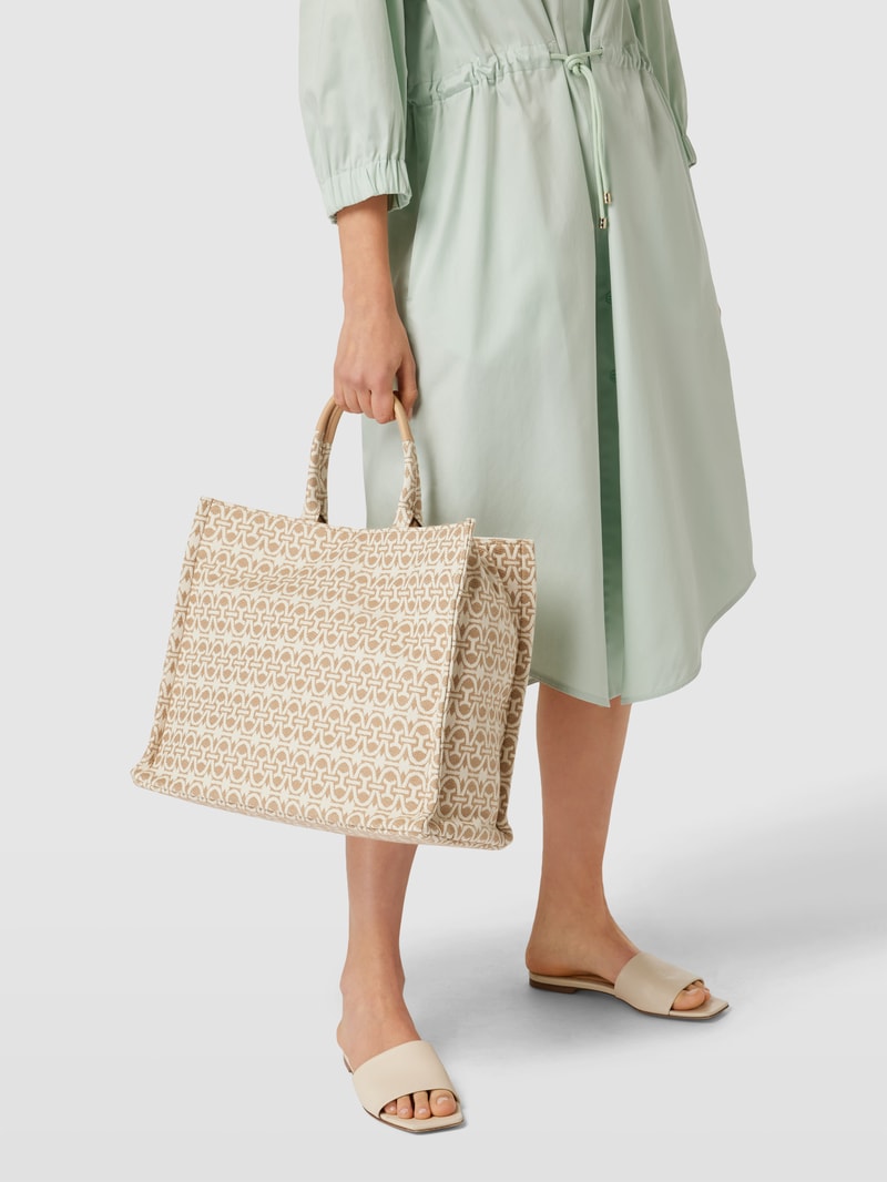 Tote Bag mit Allover-Muster Modell 'NEVER' in beige