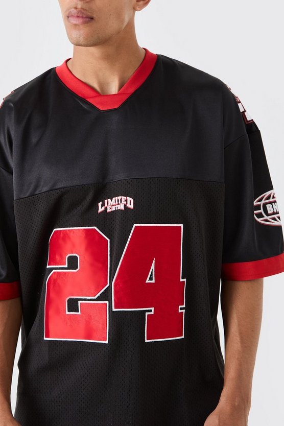 Oversize Mesh Baseball T-Shirt mit Satin-Applikation