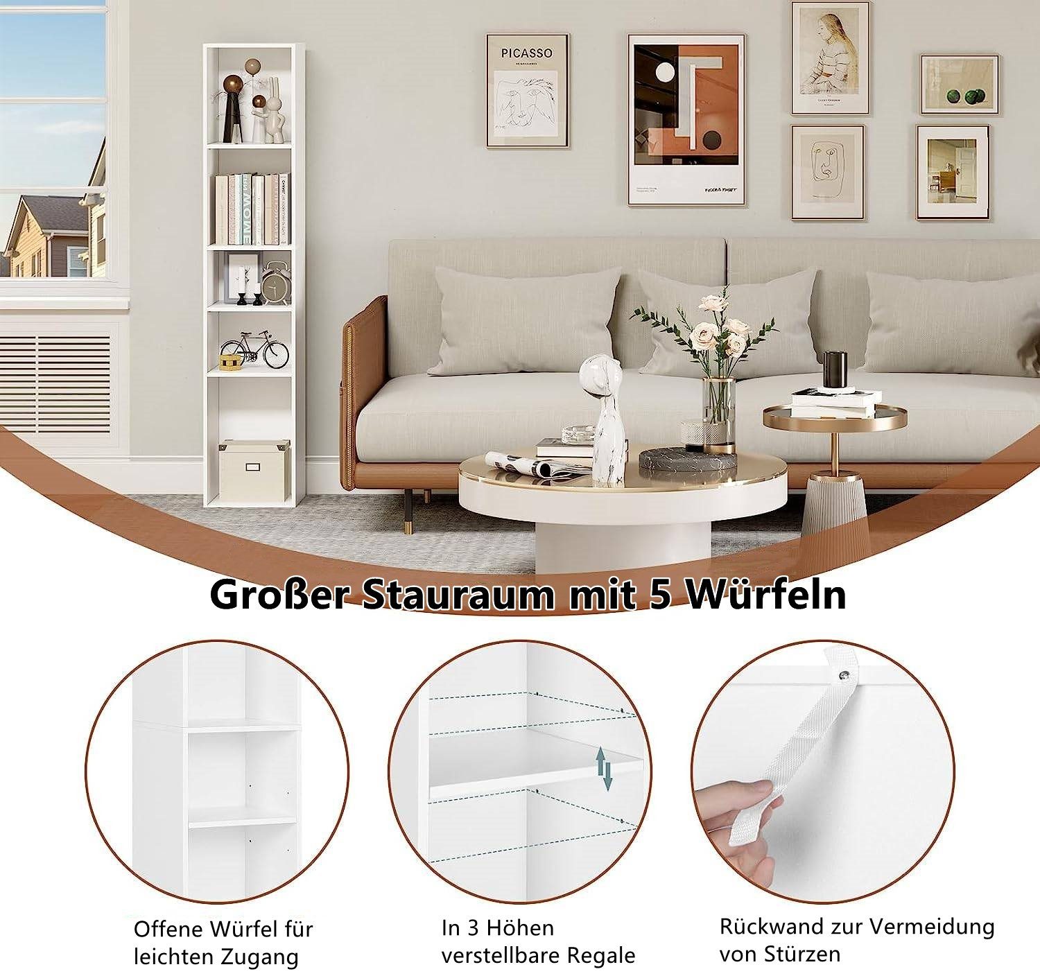 Woltu Bücherregal, 1-tlg., offenes Regal mit 5 Würfeln aus Holzwerkstoff