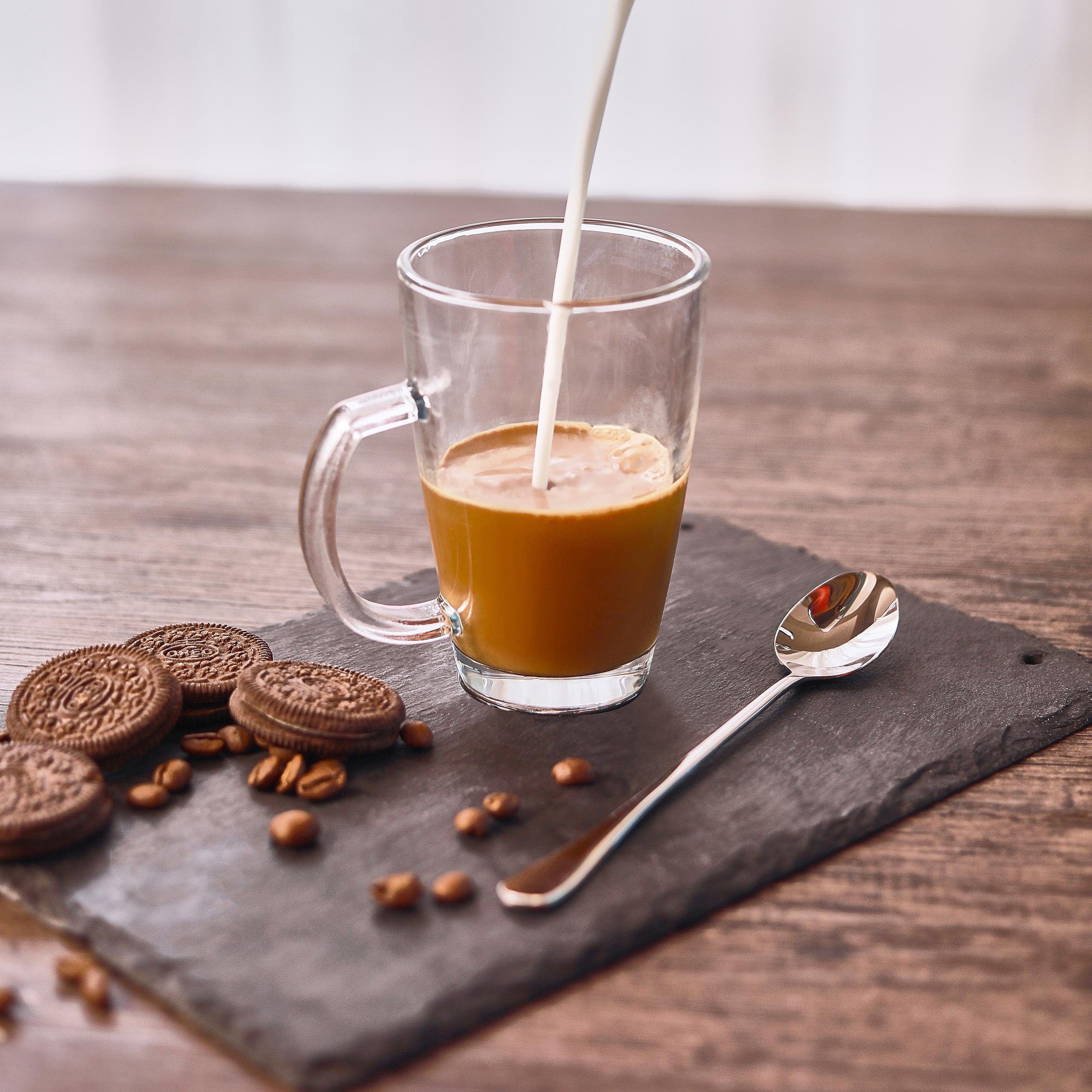 Cosumy Latte-Macchiato-Tasse 6 Latte Macchiato Tassen mit Löffel, Glas, 6er Latte Macchiato Gläser Set mit Henkel und Löffel - 300ml - Hält lange warm