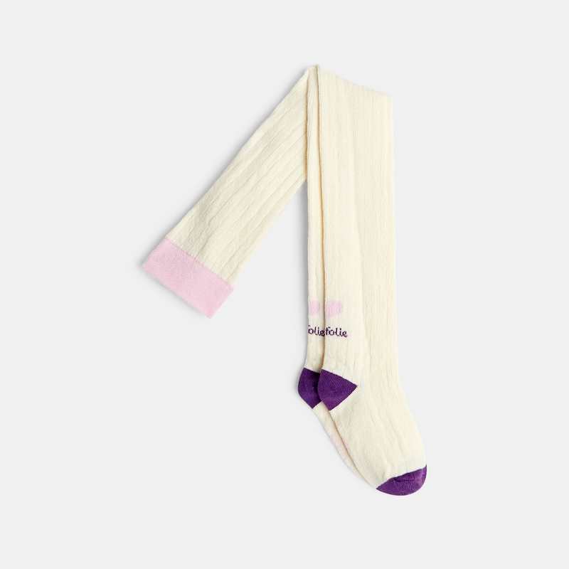 Collants bébé fille chauds maille côtelée cœur blancs Catimini