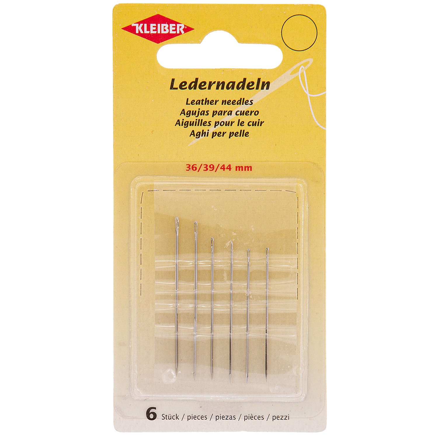 Kleiber Ledernadeln, 0,70–0,90 mm, Länge: 36–44 mm, 6 Stück