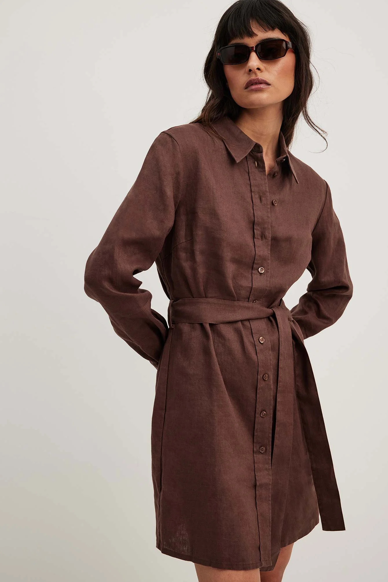 Minikleid mit Kordelzug aus Leinenmischung