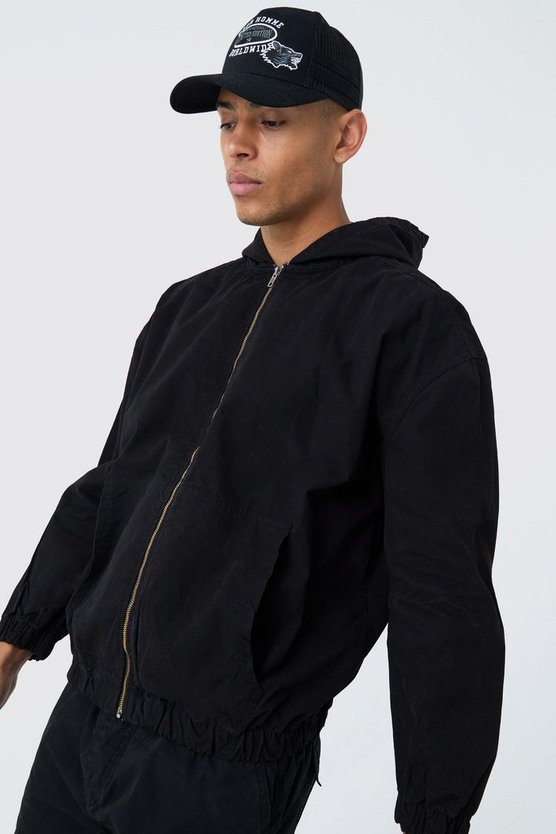 Twill Overshirt mit Plaketten-Detail und Kapuze