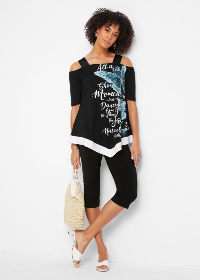 Cold-Shoulder-Shirt mit Druck
