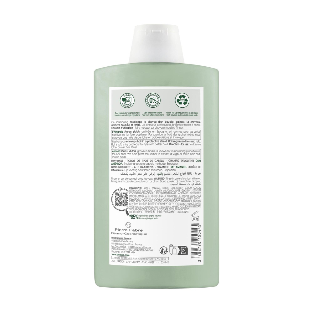 Klorane Amande - Shampooing gainant Douceur et B rillance Dès 3 ans 400ml Shampooing