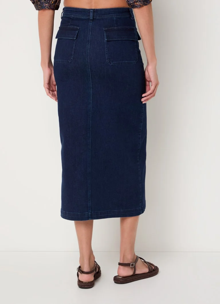 Fustă midi din denim Sessùn Uptown cu buzunare cu clapă