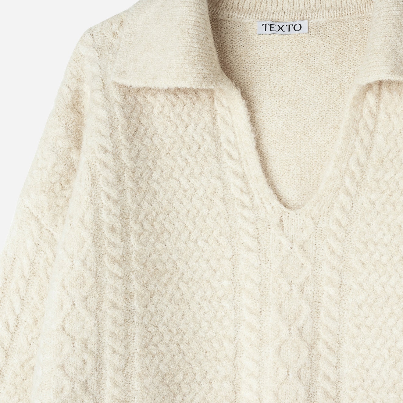 Pull TEXTO beige tricot fantaisie à col chemise