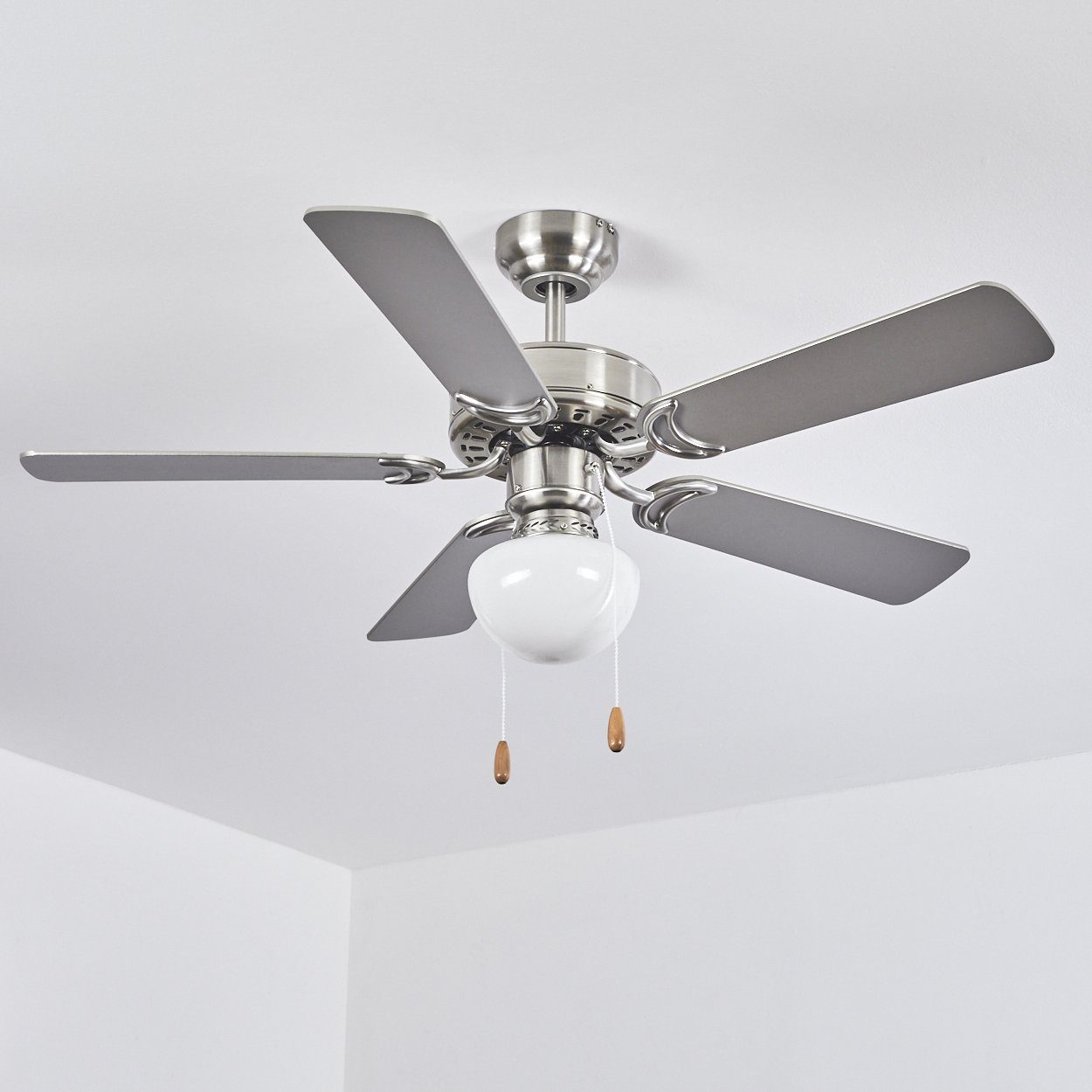 hofstein Tischturmventilator Deckenventilator aus Metall/MDF/Glas in Silber/Holzoptik/Braun/Weiß
