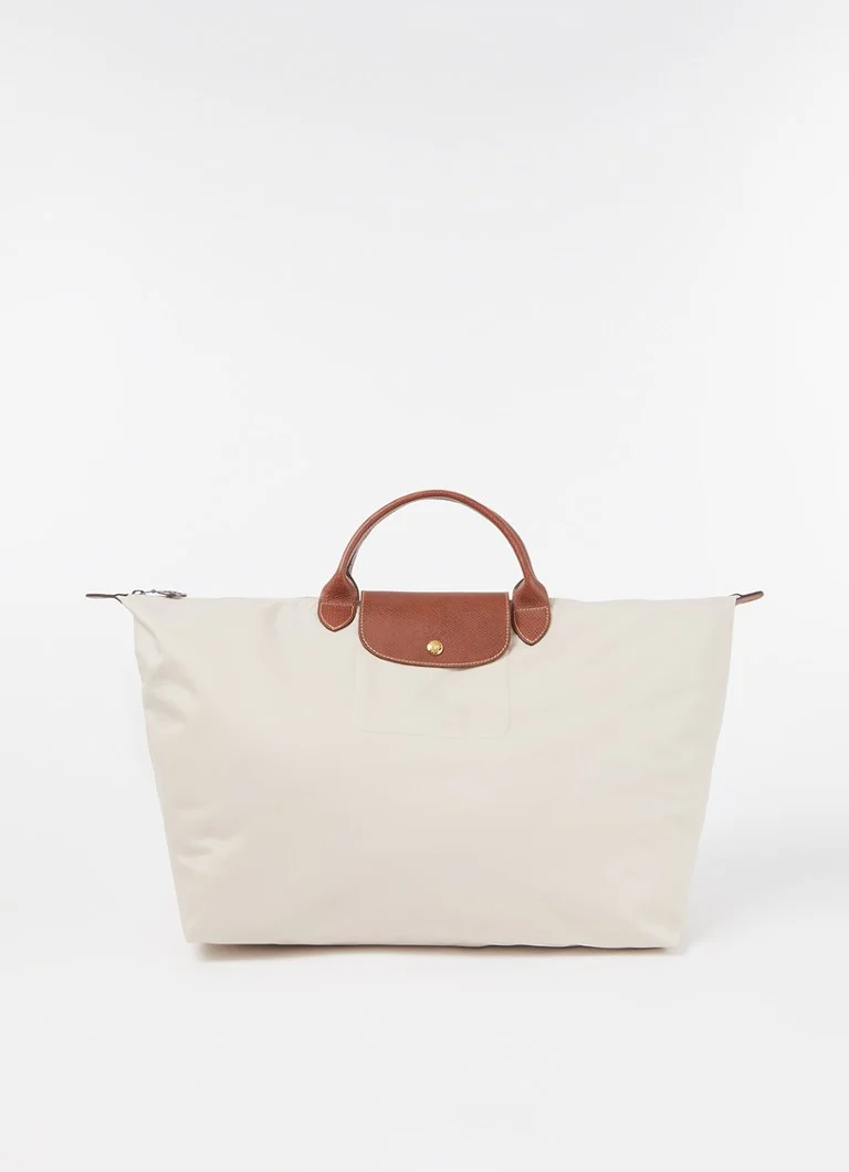 Mala de viagem dobrável Longchamp Le Pliage Verde, tamanho P, com detalhes em couro.