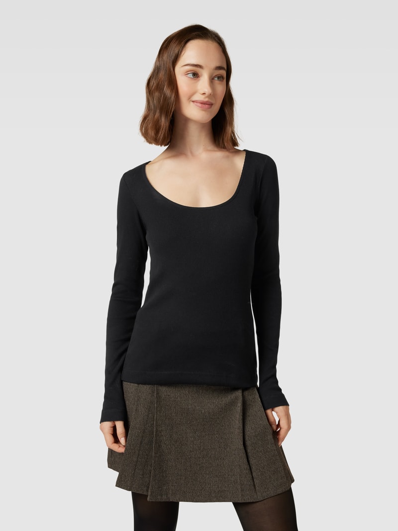 Longsleeve mit tiefem Rundhalsausschnitt in schwarz