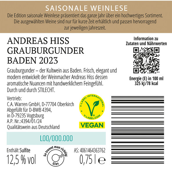 Baden Grauburgunder QbA, 6 Flaschen à 0,75 l