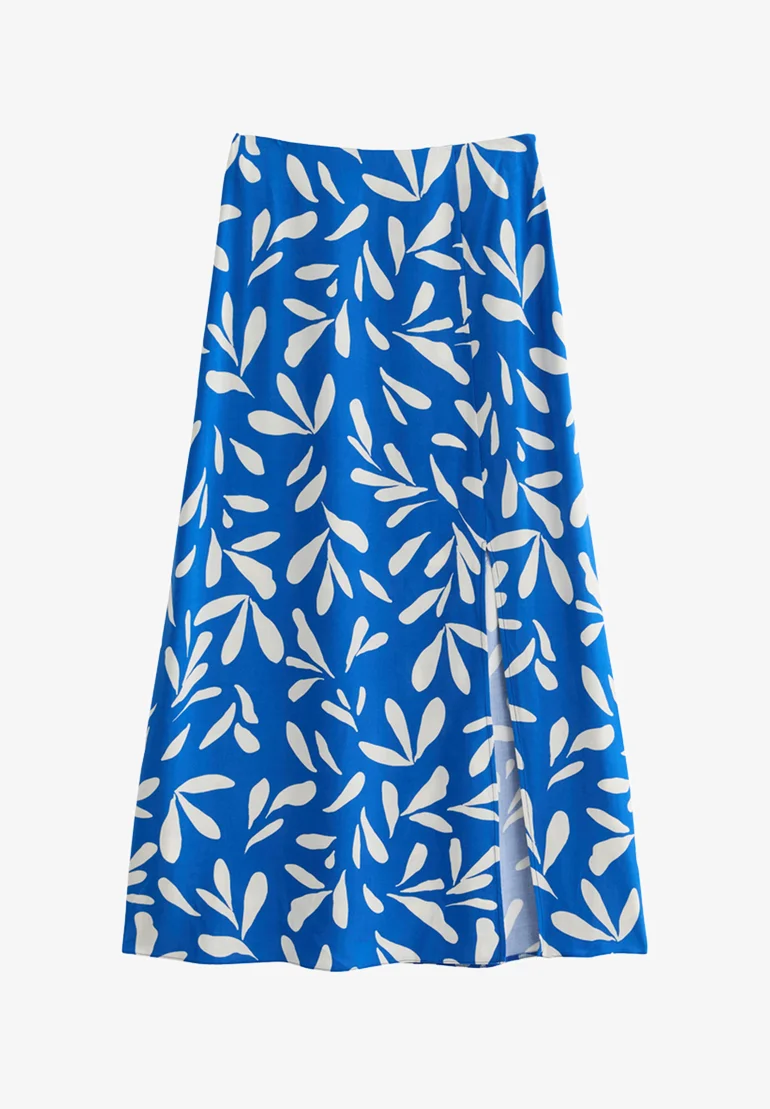 Falda larga MIDI con bajo dividido y estampado de hojas de New Look