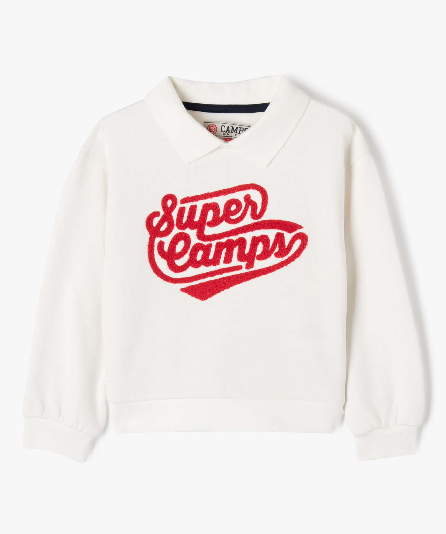 Sweat effet 2-en-1 col polo fille - Camps United ecru | GEMO