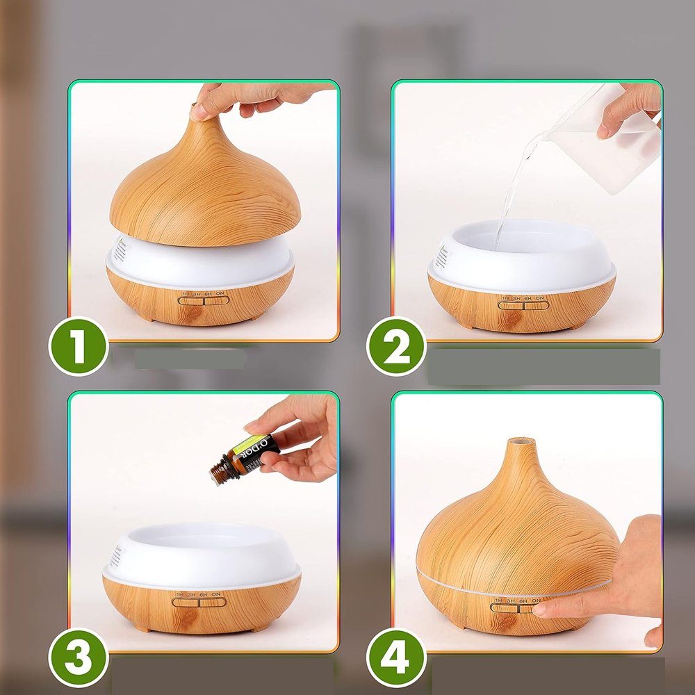 AKKEE Diffuser Aroma Diffuser, 550ml, Aroma Ultraschall-Vernebler, 0,55 l Wassertank, Aromatherapie, Diffusor mit 7-farbigem LED-Licht