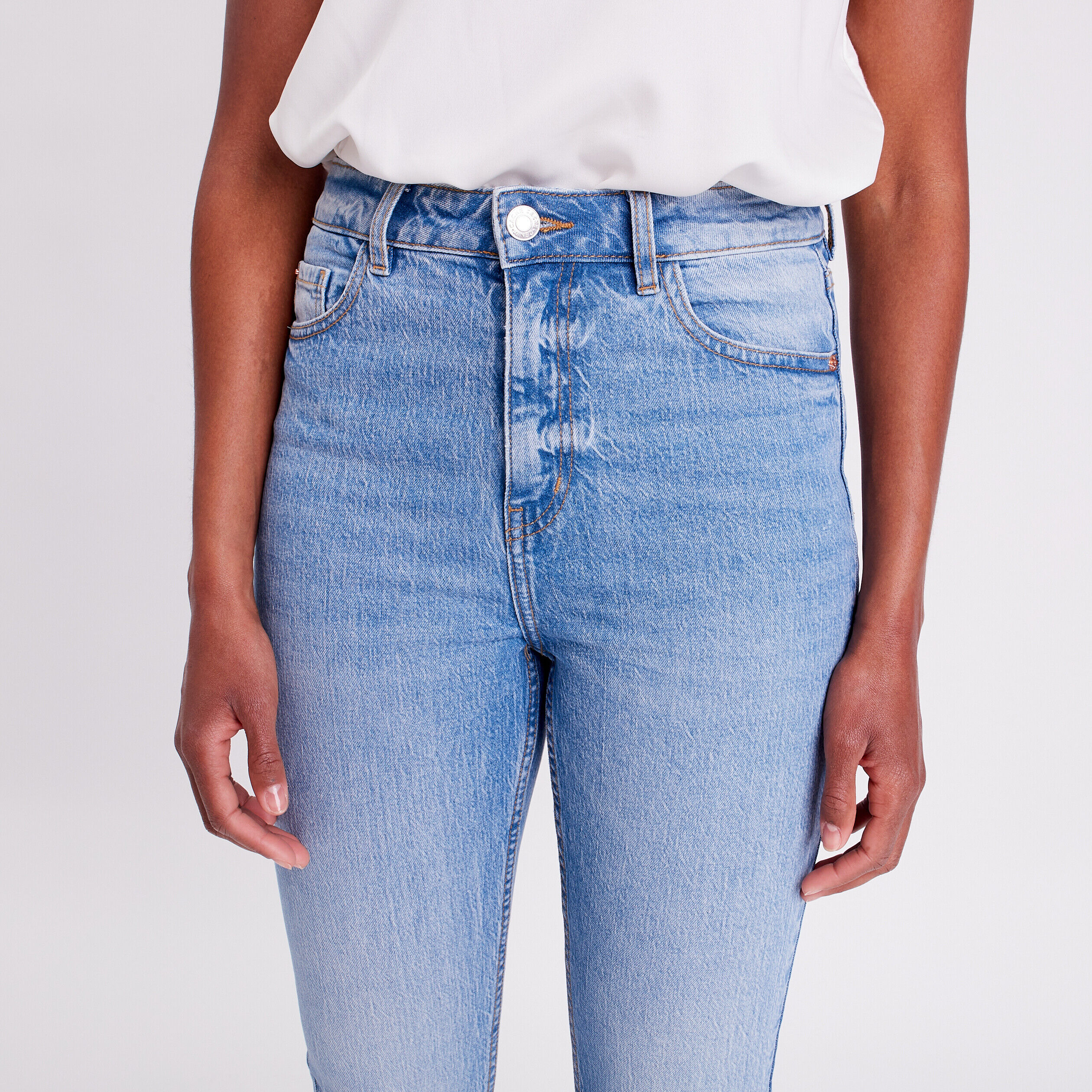Jeans slim taille haute 7/8ème denim double stone femme | Cache Cache