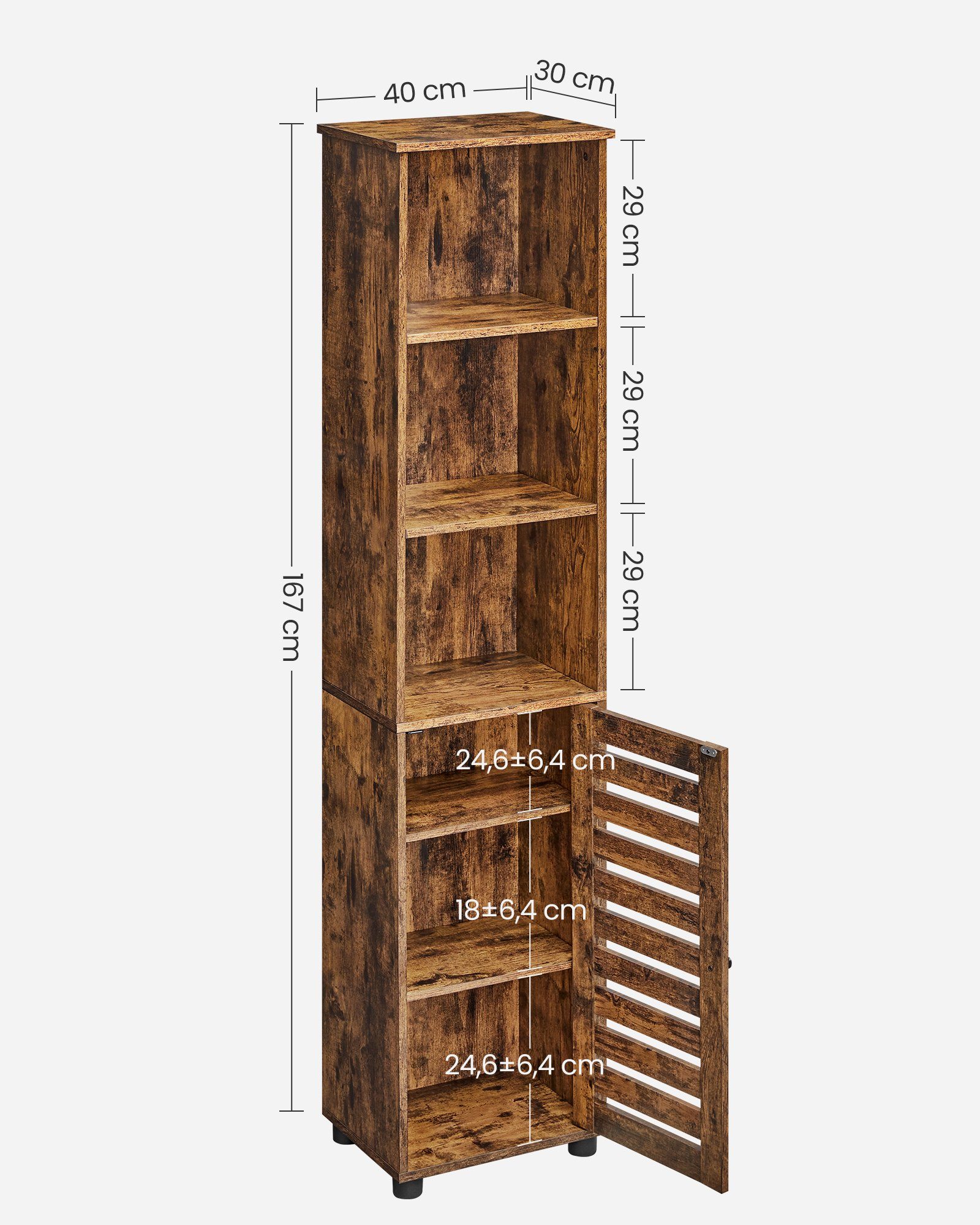 VASAGLE Badkommode, Badezimmerschrank, Hochschrank, verstellbare Einlegeböden