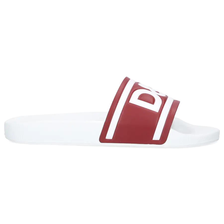 Dolce & Gabbana - Sandalen Gummi Kalbsleder Logo bordeaux weiß - weiß