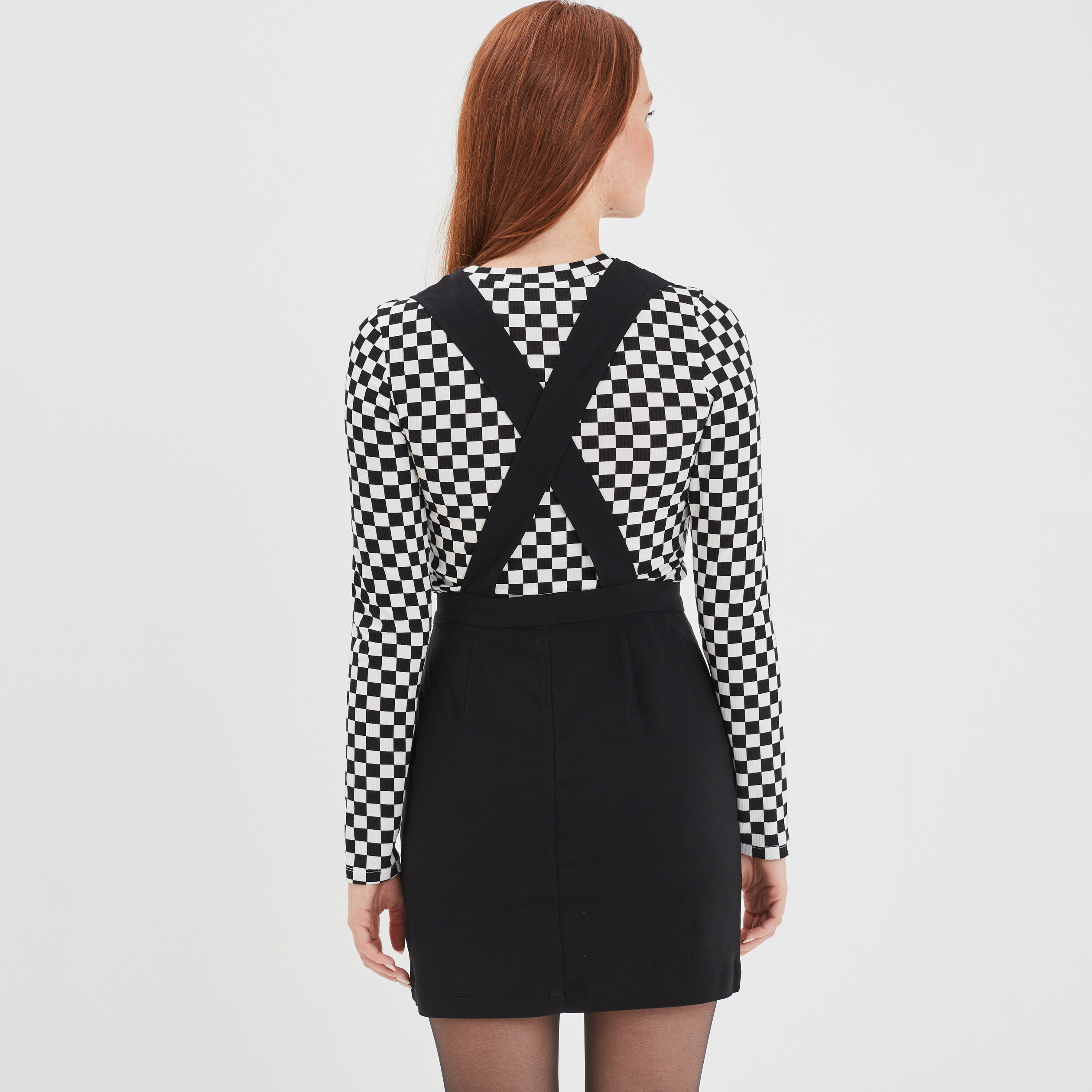 Robe chasuble courte bretelles larges noir femme | La Halle
