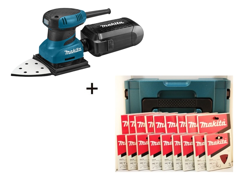 Șlefuitor orbital Makita BO4565KSET 230V + Mbox 2 cu șmirghel