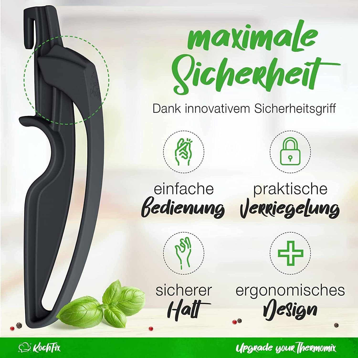 Mixcover Küchenmaschinen-Adapter KochFix Griff für Thermomix Gareinsatz Garkorb für TM6 TM5 TM31 Innovativer Zangengriff für sicheren Halt beim Herausnehmen einfache Bedienung