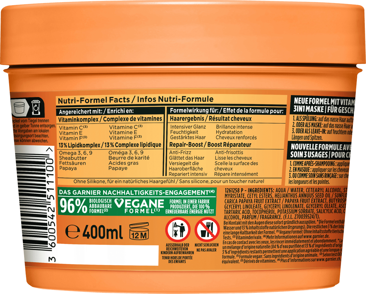 Haarkur Papaya Hair Food 3in1 Maske, 400 ml