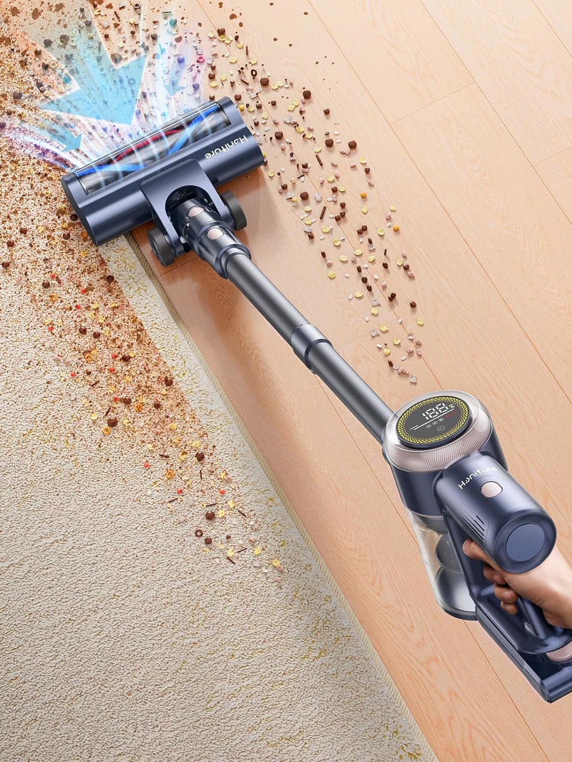 Honiture Akku-Hand-und Stielstaubsauger, Handstaubsauger, 400W/33000pa handstaubsauger mit akku, Bis zu 60 Min Laufzeit, 1.5L Staubbehälter, für Tierhaare,Teppich und Hartböden