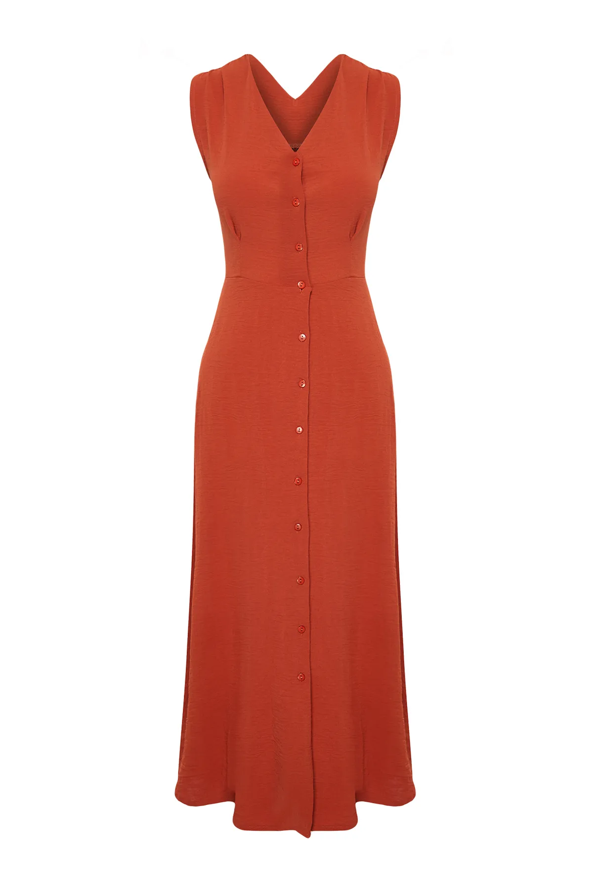 Trendyol Collection  Gewebtes Midi-Hemdkleid mit Kachelknöpfen TWOSS24EL00442
