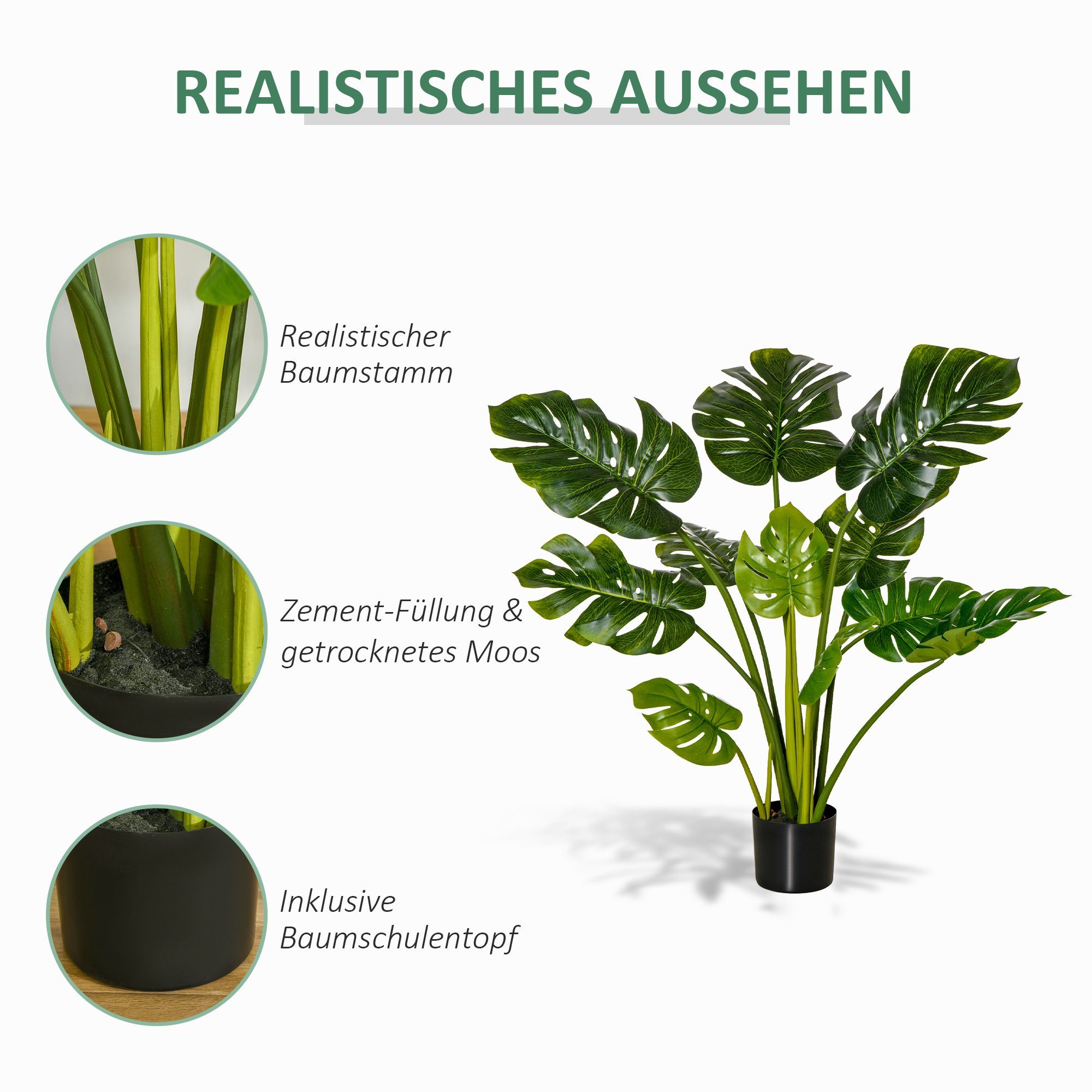 Kunstpflanze künstliche Pflanze Blatt, HOMCOM, Höhe 110 cm, im Topf 110 cm künstlicher Monstera Kunstbaum Zimmerpflanze