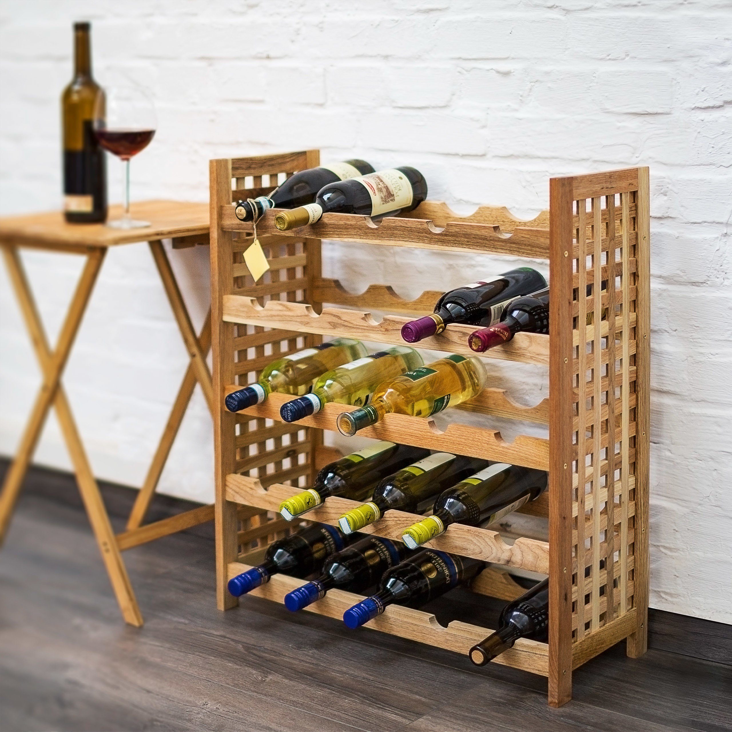 relaxdays Weinregal Weinregal Walnuss für 25 Flaschen
