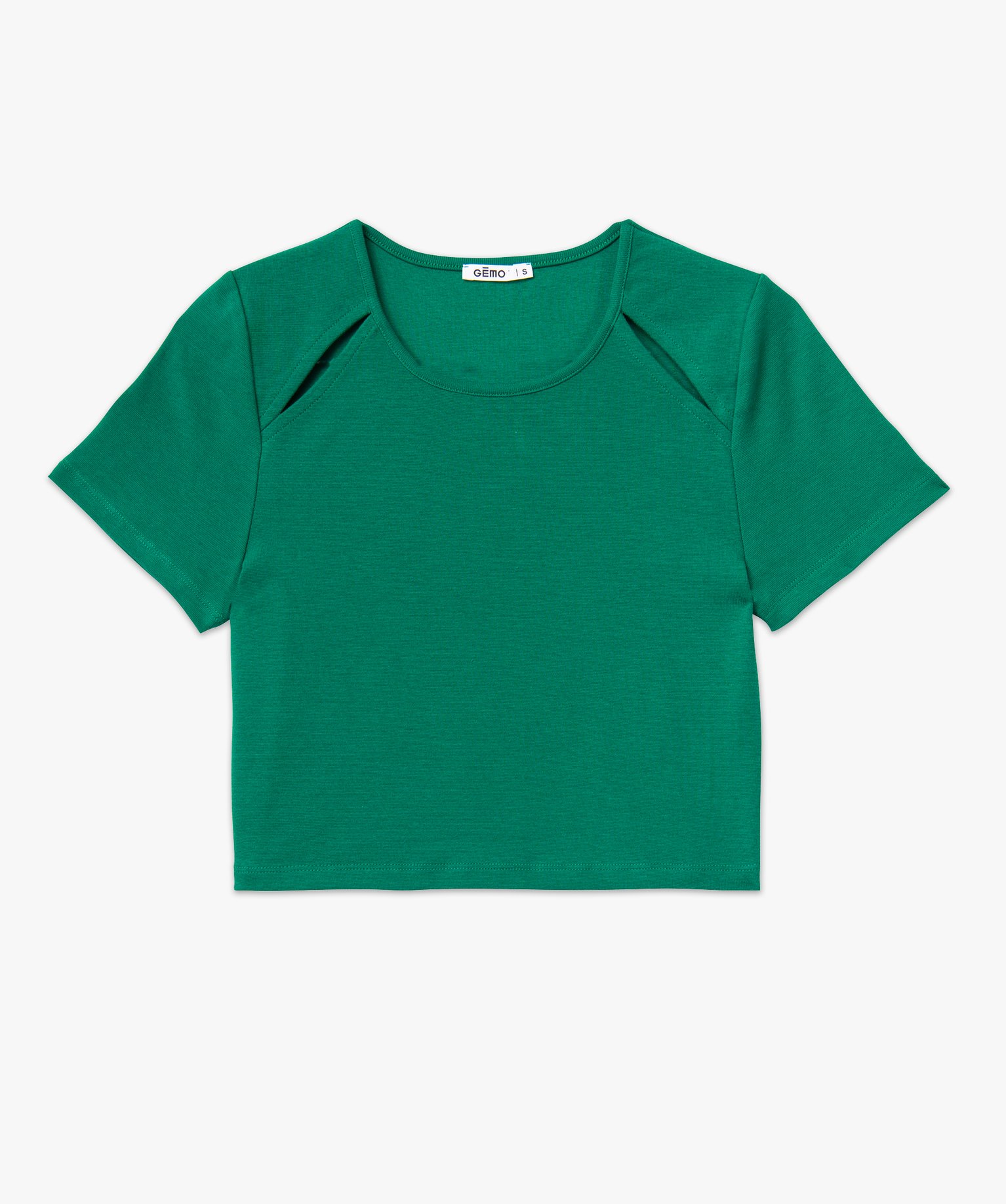 Tee-shirt à manches courtes et col rond coupe courte femme vert | GEMO