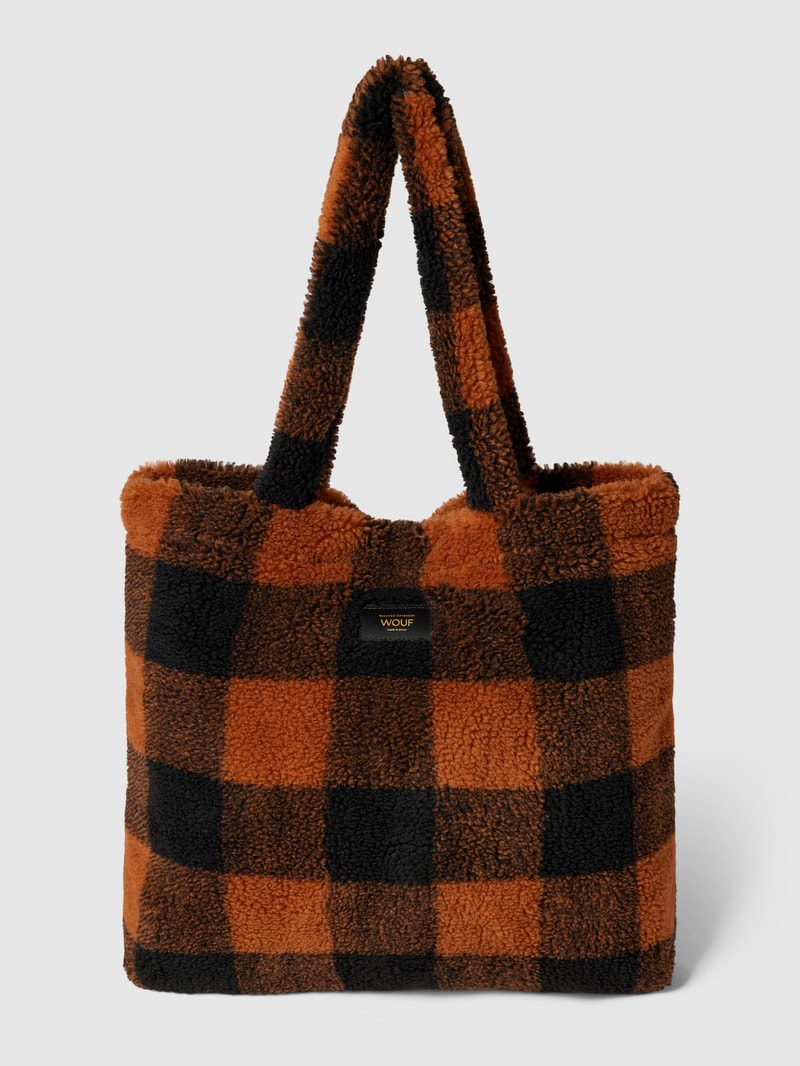 Shopper mit Allover-Muster Modell 'Brownie' in cognac