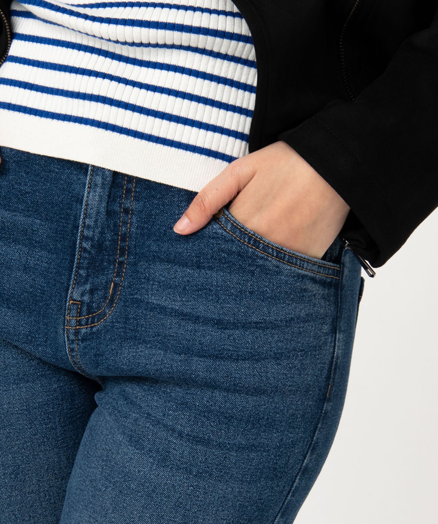 Jean cropped coupe straight taille haute stretch femme brut | GEMO