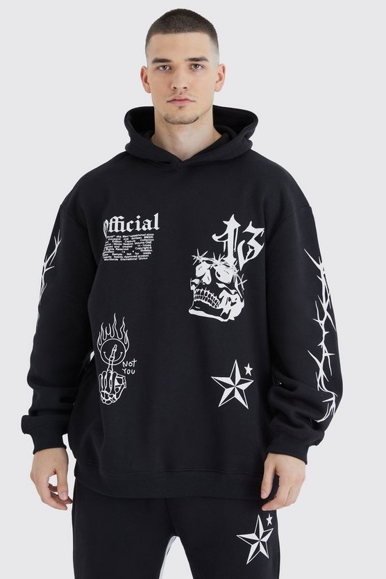 Tall Oversize Trainingsanzug mit Graffiti-Print und Kapuze